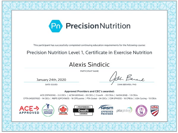 precision nutrition coach alexis